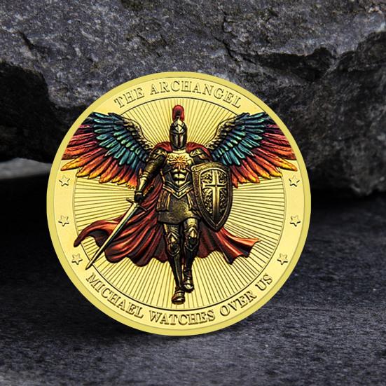1/3/5Pcs Archangel Michael Challenge Coin Double-sided Carved Metal Medal Commemorative Medallion Round Collection Coin Home Office Desk Decoration