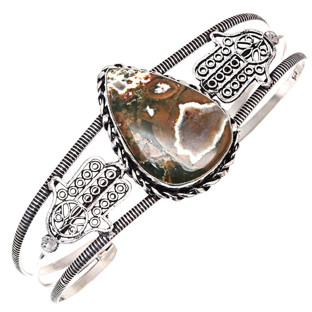 Rainforest Jasper Gemstone Handmade Jewelry Cuff Bracelets 7''Adjustable