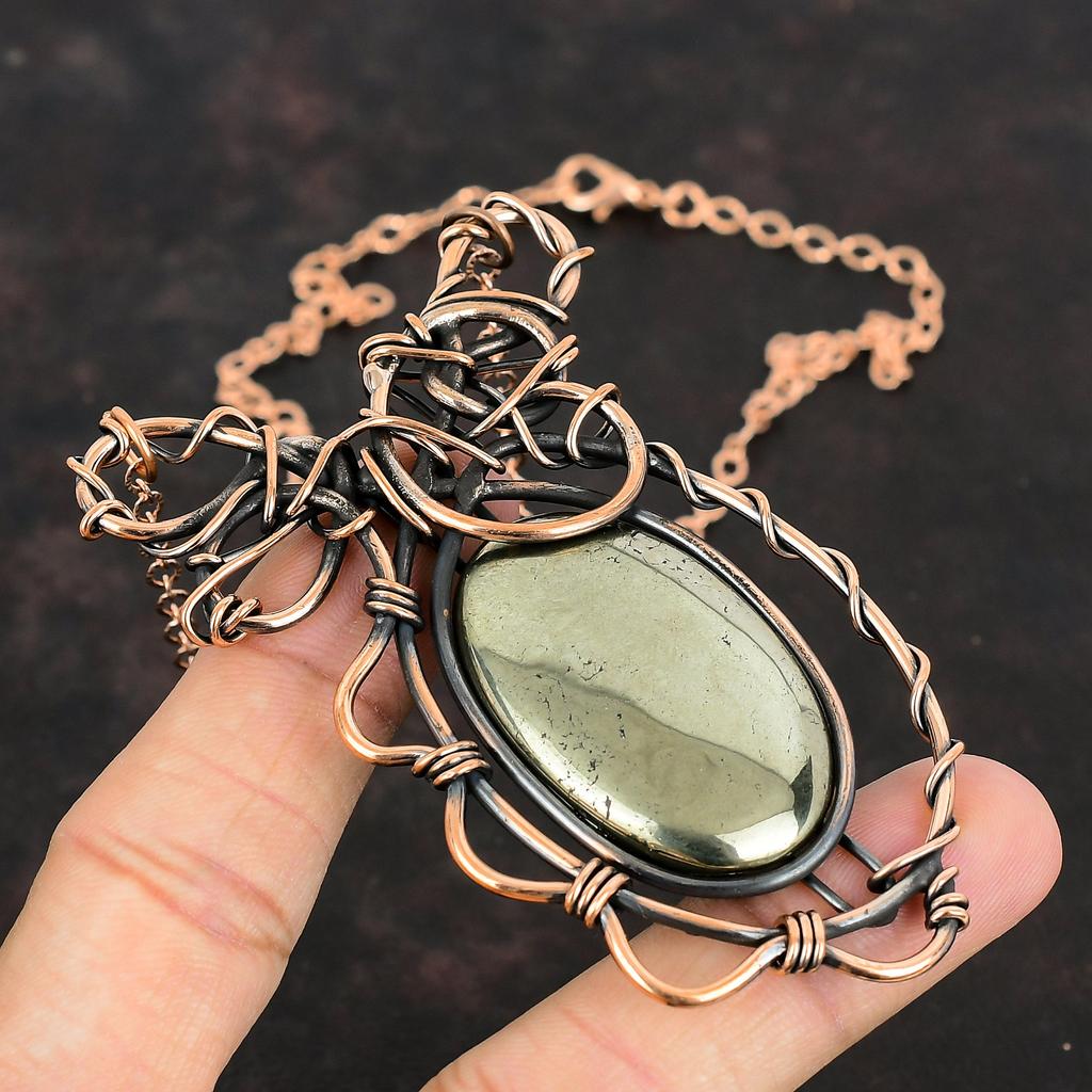 Ожерелье из пирита, обернутое медной проволокой, ювелирные изделия ручной работы, регулируемое ожерелье-цепочка, ожерелье из медной проволоки, ожерелье из драгоценных камней, подарки для мамы