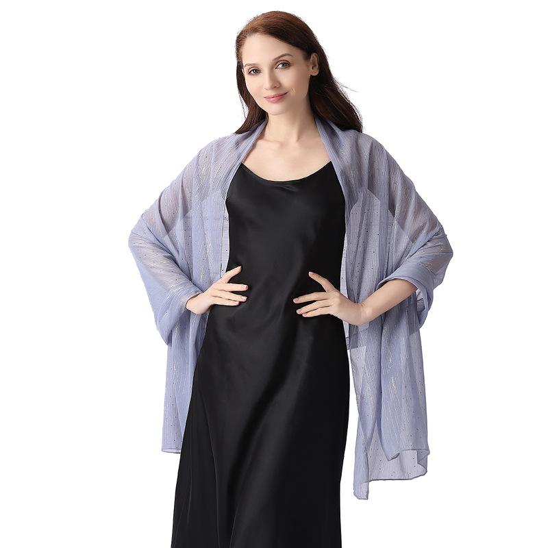 Элегантная шаль-накидка 70*200 см для женщин, официальная, легкий прозрачный шифон, со стразами и серебряной проволокой