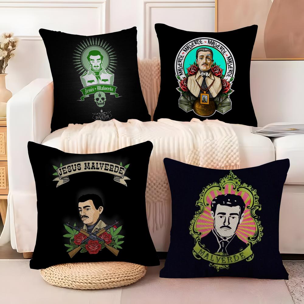 Чехол на подушку J-Jesus Malverde Мягкая плюшевая ткань Двусторонний печатный чехол на диванную подушку для всех сезонов Домашний декор Подарок