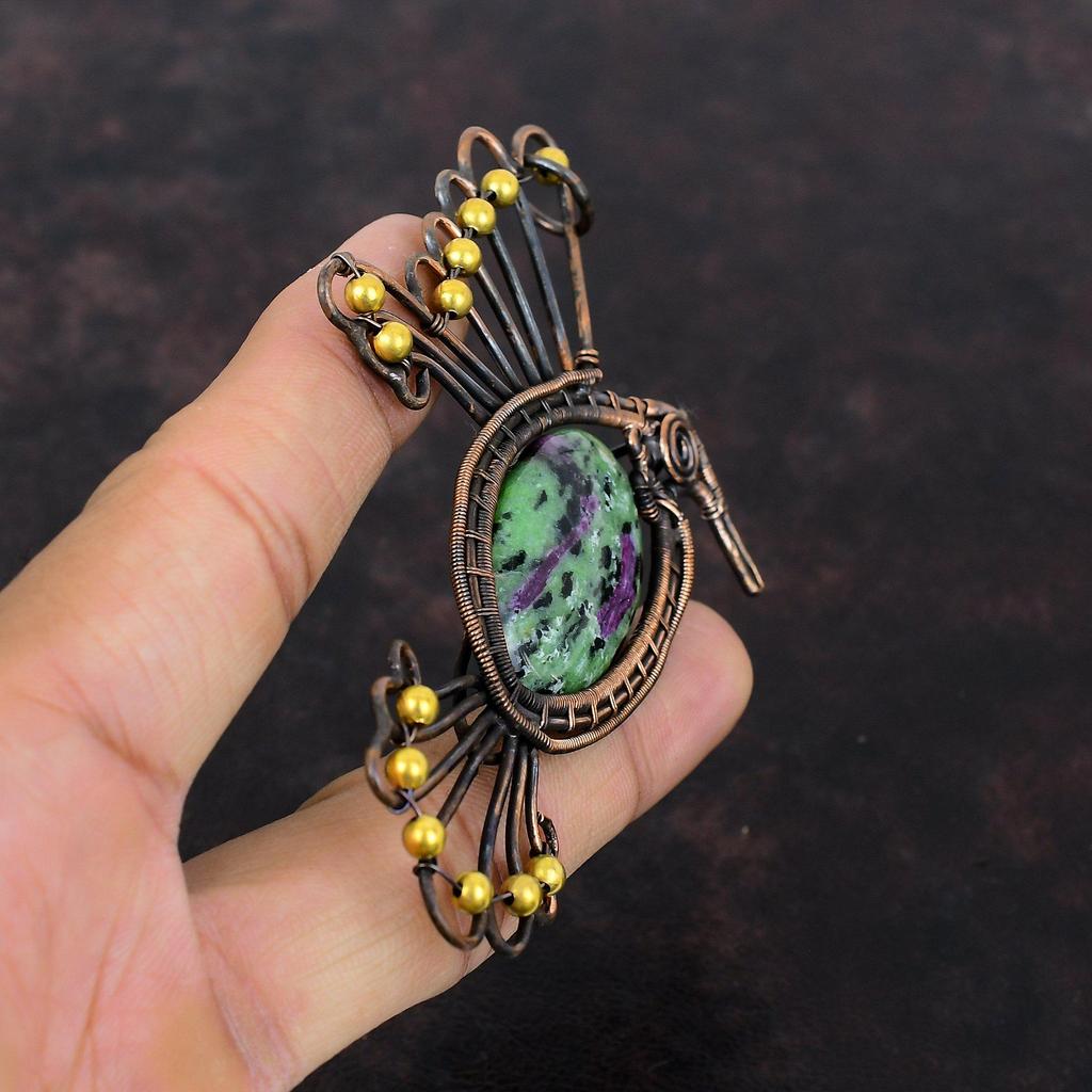 Ruby Zoisite Pendant Copper Wire Wrapped Pendant Ruby Zoisite Jewelry Gemstone Pendant Handmade Bird Pendant For Gift Antique Copper Jewelry