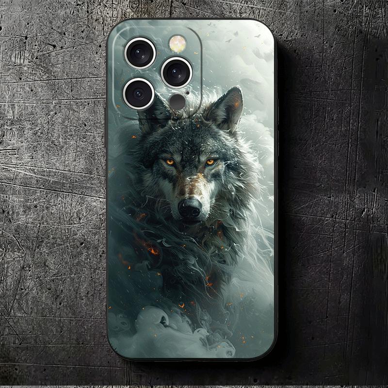 Мягкий чехол для телефона с изображением Волка-Луны для iPhone 16 16E 17 Air 15 Pro Max 14 Plus 13 Mini 11 12 7 Черная задняя крышка
