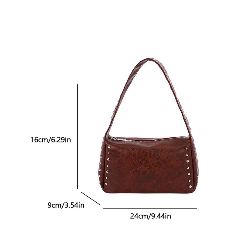 Винтажная однотонная сумка-подмышка с заклепками для женщин, легкая портативная сумка через плечо из ПУ кожи для путешествий, пляжа и повседневных выходов KTY
