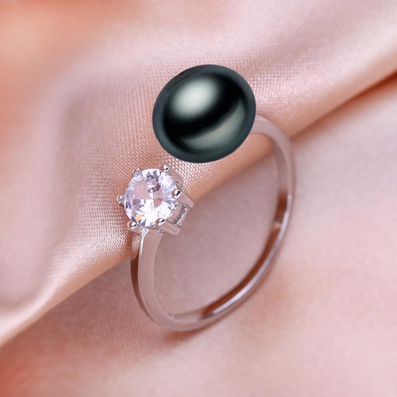 seniko Double Color Natural Freshwater Pearl Rings For Women Fashion Female Cubic Zirconia CZ Ring Pearl Jewelry Adjustable Ring