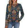 Fashion Women's Long Sleeve Round Neck CasualPleated Floral Print Loose Top