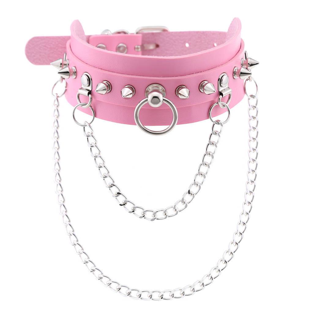 2021 колье-чокер из искусственной кожи в стиле панк розового цвета с шипами и заклепками, воротник с шипами, сексуальный воротник, готические цепочки для вечеринок, косплей