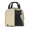 Insulated lunch bag with black watercolor cat design, perfect for commuting, school, picnics, and more. Large capacity and easy to carry. Perfect for