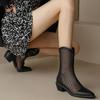 Fashion FHC New Fashion Mesh Sandals Boots,Women Mid Heels Shoes,Sexy Hollow Out Summer Botas,Pointed Toe,Apricot,Black,Dropship