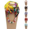 Beads Pendant Floral Print Necklace Scarf Simple Ethnic Style Vintage Chiffon Scarf for Home