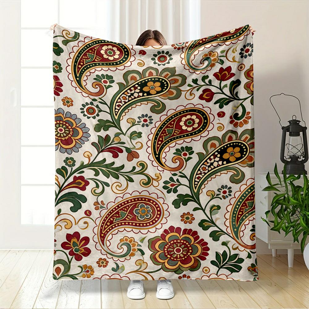 Paisley Floral Pattern with Vintage Motifs - Flannel blanket for bedroom, living room, sofa, and nap sofas.