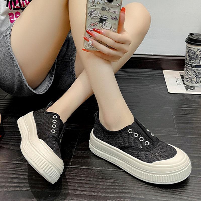 Сетчатые дышащие парусиновые туфли для женщин, летние женские кроссовки на толстой подошве, однотонные, без застежек, на плоской подошве, повседневные, Tenis Femimino