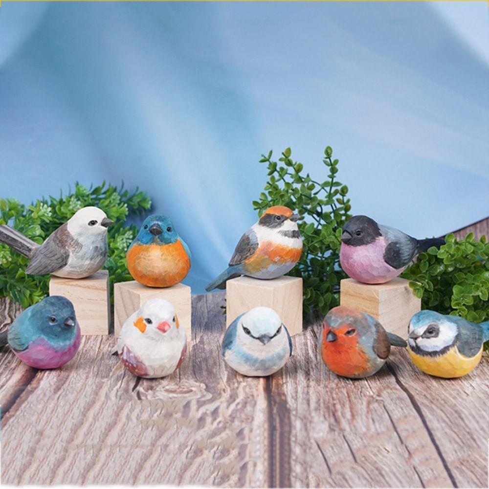 Handmade Small Bird Ornament Cute Wooden Bird Figurine Creative Wood Carving Bird Children's Toys