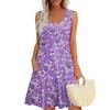 Women's Summer Casual U-shaped Tie Pocket Popular Floral Print Dress