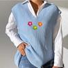 Women's Autumn and Winter V-neck Simple Hook Floral Stitching Woven Vest Sweater