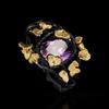 Hot Selling Natural Stone Flower Ring Cicada Vine Black Gold Creative Ring Accessories