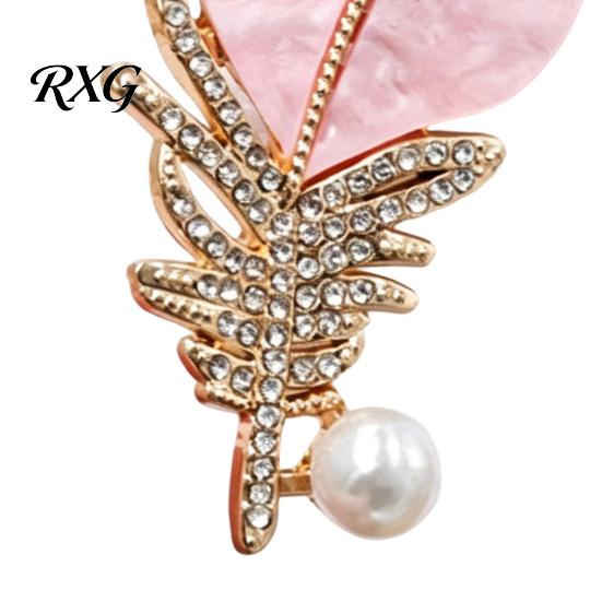 Feather Lapel Pin Faux Pearl Rhinestone Brooch, Decorative Clip Lightweight Brooch for Women, Sweater Cardigan Coat Suit Jewelry Accessories Shaped