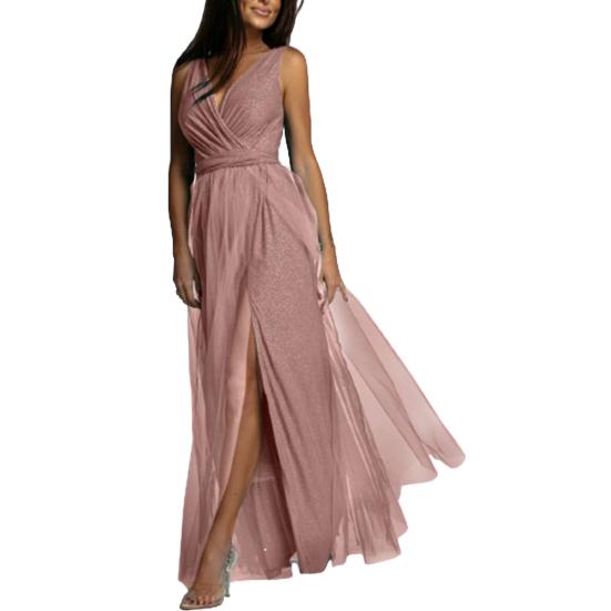 Платье макси для выпускного вечера с глубоким V-образным вырезом, двухслойное банкетное платье до щиколотки