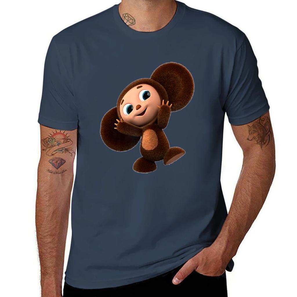 Cheburashka Waving Hand Vintage Russian Cute Cartoon Drawing TShirt Casual Trendy Short Sleeve TShirt