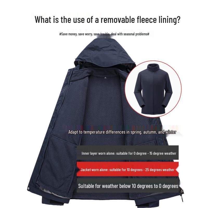 SHANSHAN Men's 3-in-1 Winter Detachable Hooded Fleece Jacket