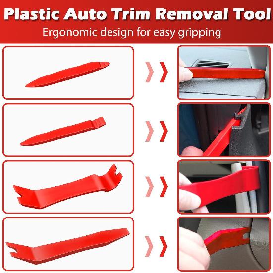 7 Pcs Car Trim Removal Tool Kit with Non-Scratch Plastic Pry Tool and Fastener Clip Pliers for auto Safe Interior Car Panel Detachment, Dashboard,