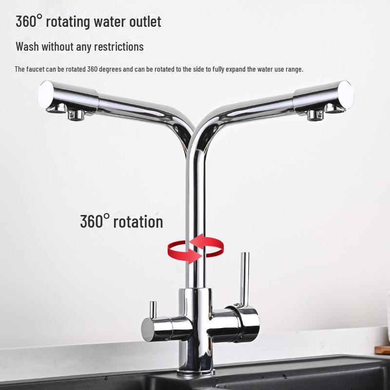 Rotatable Brass Kitchen Faucet: 3-in-1 Hot & Cold Water Purification with Splash-Proof Design
