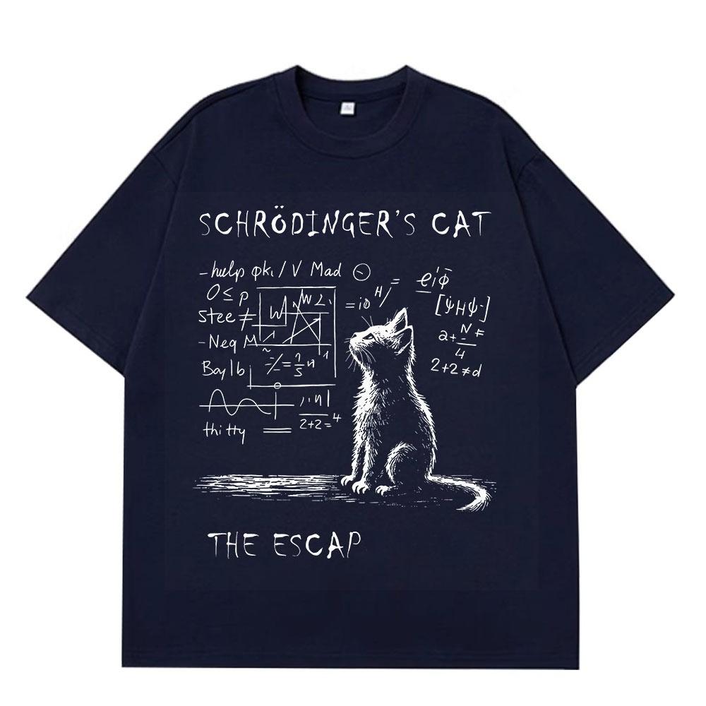 Schrodinger Cat Creative Print Summer Shortsleeved Cotton Tshirt Men Women Streetwear Loose Tshirts Oversized Cotton Tshirt