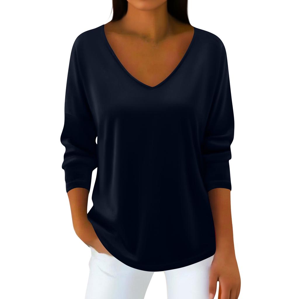 Women's V-neck Plush Collar  Long-sleeved Pullover T-shirt Top