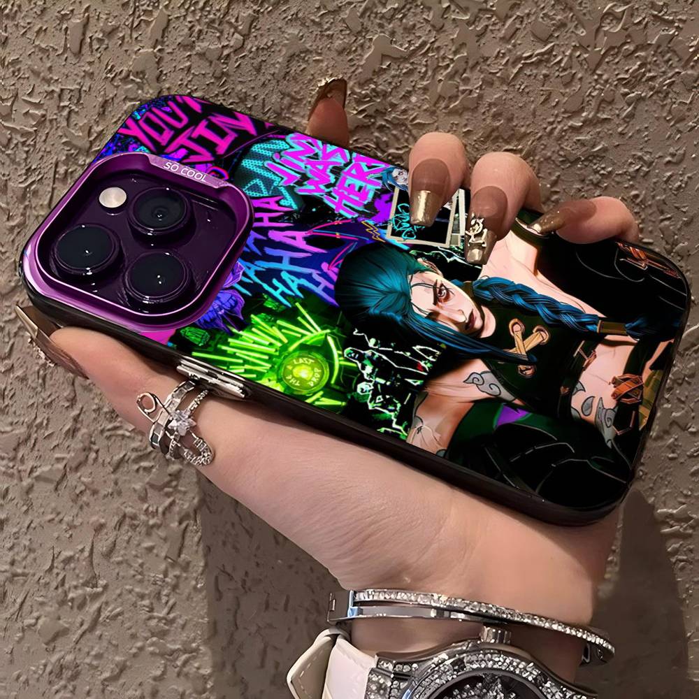 League of Legends L-LOL Jinx Phone Case Laser Ripple Silver Silicone Case For iPhone 17 16 15 14 13 12 11 Pro Plus Max