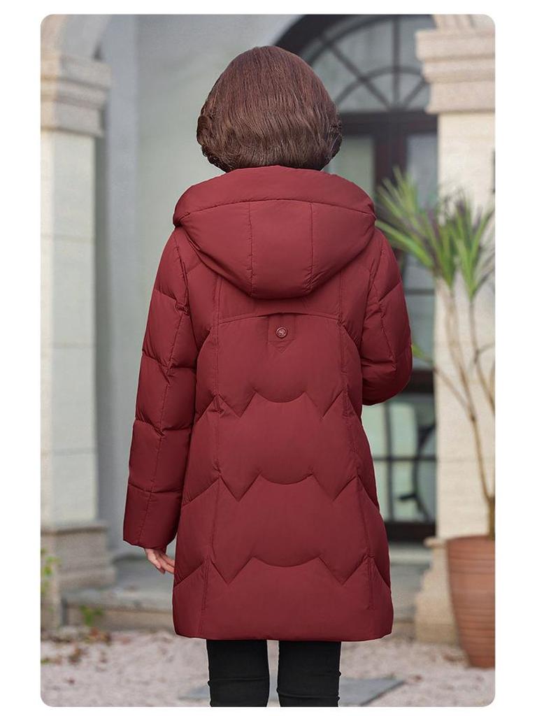 Женская удлиненная пуховая куртка с капюшоном - Теплое зимнее пальто из пуха белой утки для мам среднего возраста (2025)