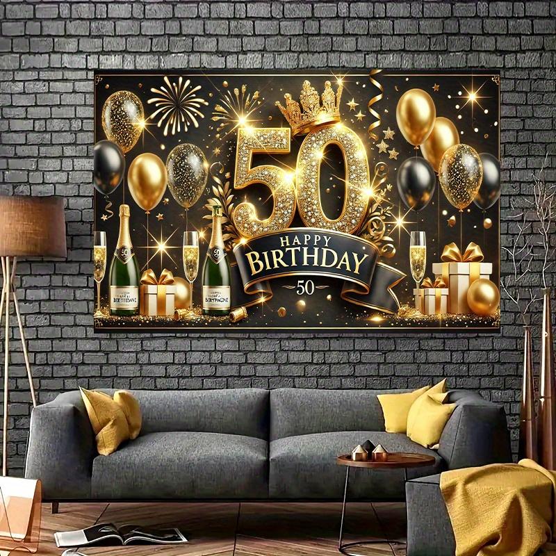 1 piece of luxurious 50th birthday celebration banner - durable polyester fabric, gold and black theme, party decoration