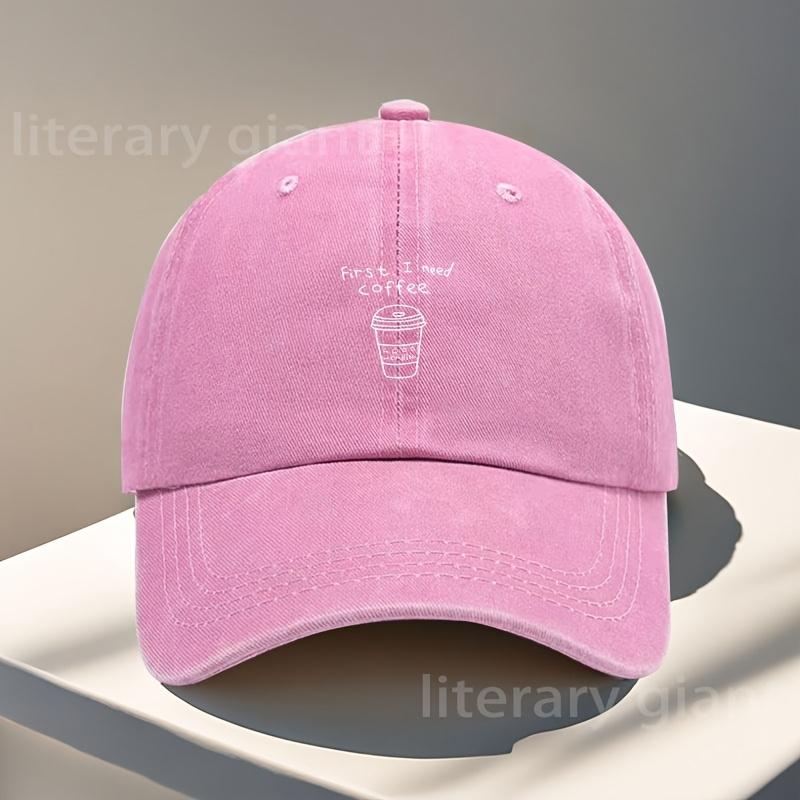 Womens Baseball Cap Minimalist Style Hat for Coffee Lovers Featuring a First I Need Coffee Printed Design Machinewashabl