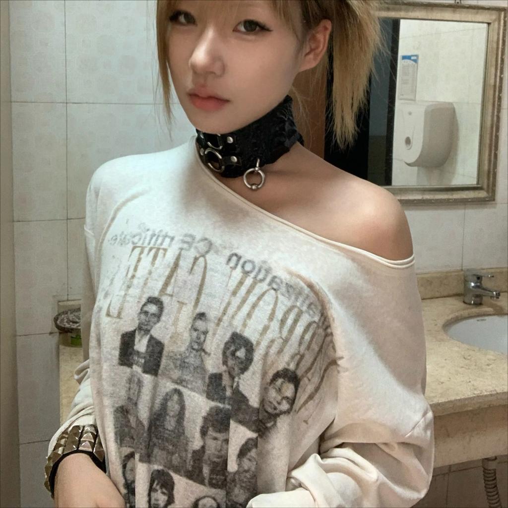 Японская футболка Y2k в стиле панк, гранж-эстетика, состаренные топы, трэшовый винтаж 2000-х, футболка с длинным рукавом, американский ретро