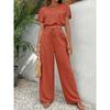 Waist Up Shirt Wide Leg Pants Set Pure Color Waist-Controlled Top High Waist Loose Pants Suit