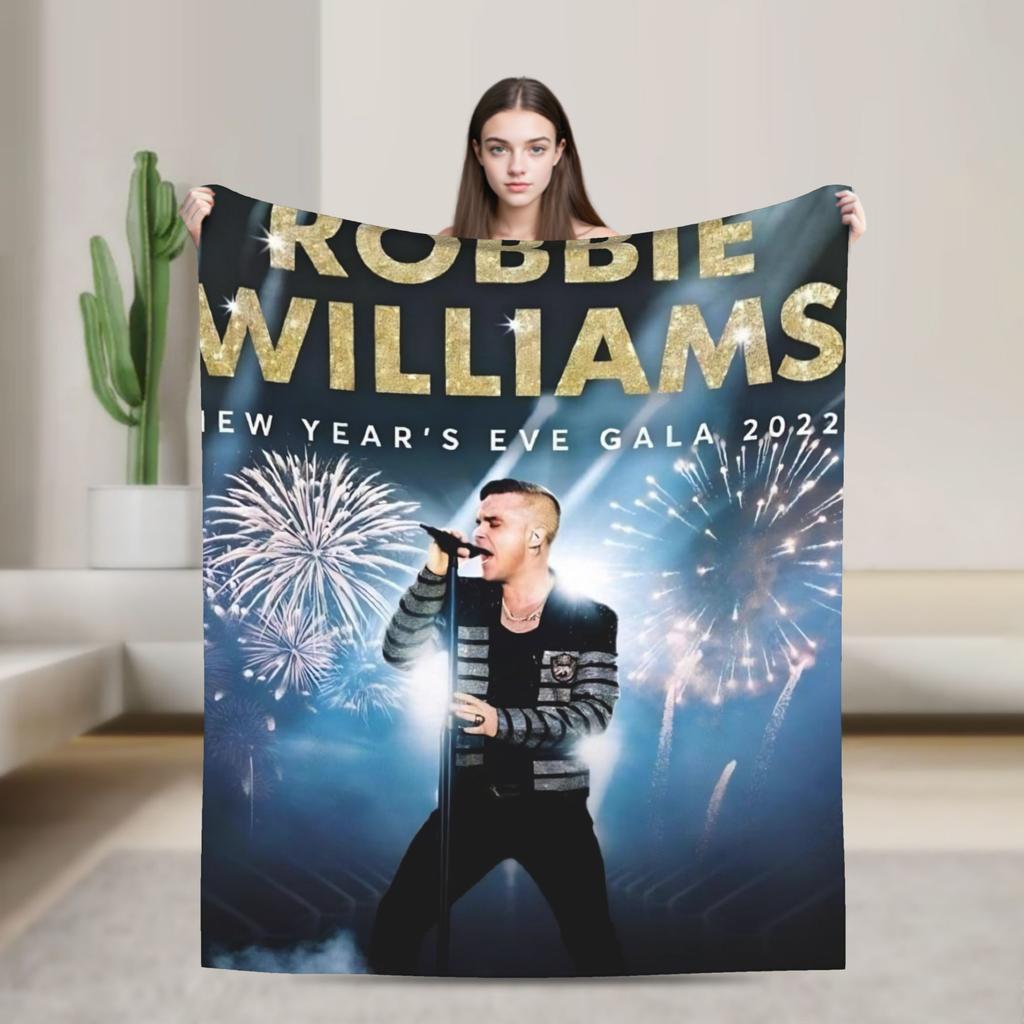 Robbie Williams Tour Flannel Blankets Soft Durable Throw Blanket for Bedroom Airplane Travel Aesthetic Bedspread Sofa Bed Cover