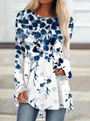 Футболки с длинным рукавом с принтом листьев 3D, женская модная футболка, женские топы, футболки, женские туники, топы, женская одежда, повседневная футболка, повседневная