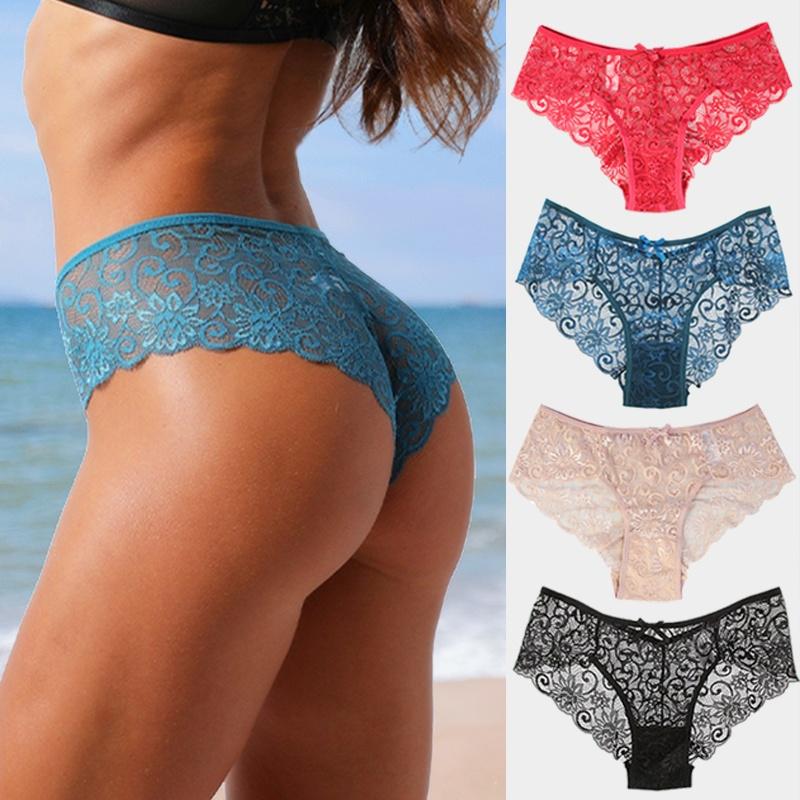 Embroidered Lace Panties Transparent Sexy Low Waist Underwear Ladies Girls Soft Breathable Briefs