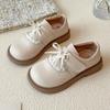 Девичьи кожаные туфли-лодочки с бантом в стиле принцессы, с мягкой подошвой и кружевной отделкой, для весны и осени
