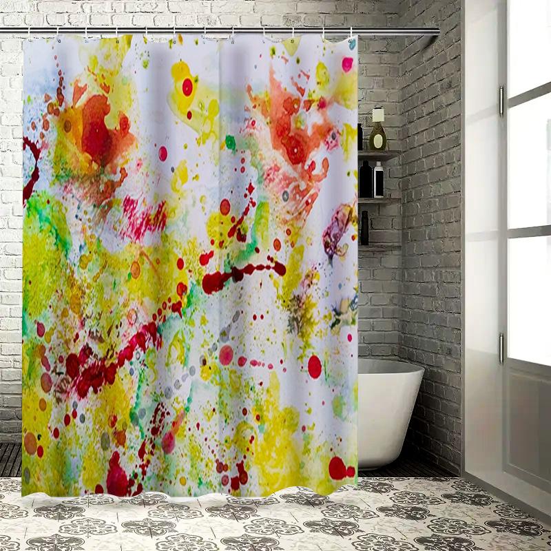 Watercolor Splatter Shower Curtain Decorative Printing Bath Rug Tiled Waterproof Home Bathroom Accessories Various Sizes Availab