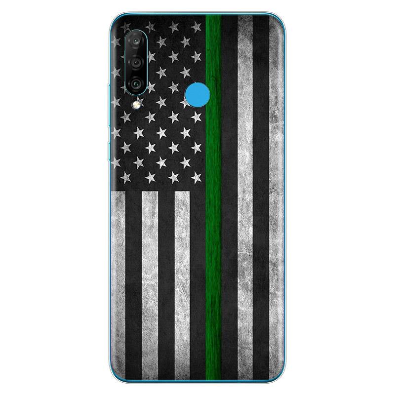 Thin Blue Line American Flag Soft TPU Silicone Cover For Huawei P40 P30 P20 Pro P10 P9 P8 Lite E Plus 2019 2017 Phone Case