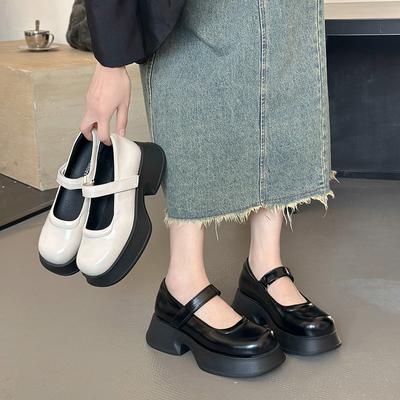 Ретро французские однотонные туфли Мэри Джейн на толстой подошве для женской коллекции весна 2025, новые, универсальные, с темпераментом, с открытым вырезом, с круглым носком, одинарные туфли, тренд