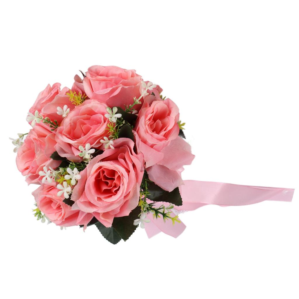 Artificial Wedding Bouquet Silk Flower Simulation Rose Bouquet for Bride Holding FlowersPink