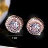 Classic Silver Color Round Earring Luxury Gold Color White Cubic Zirconia Hip Hop Wedding Stud Earrings for Women Jewelry