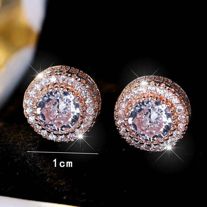 Classic Silver Color Round Earring Luxury Gold Color White Cubic Zirconia Hip Hop Wedding Stud Earrings for Women Jewelry