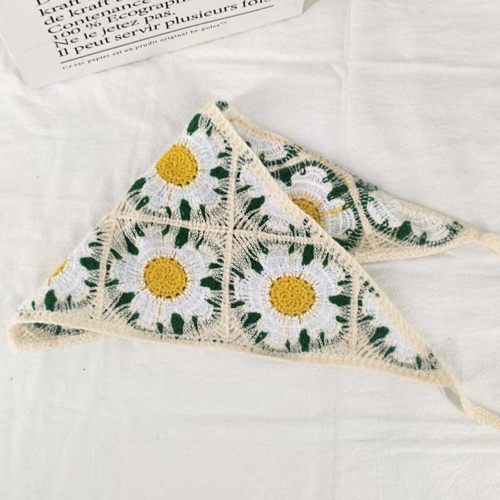 Flower Triangular HairScarf Knitted Small Square Scarf Ins Women's Headscarf for Autumn
