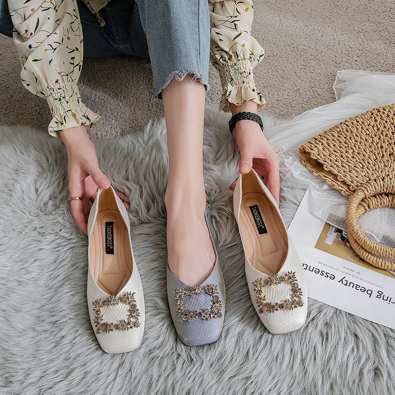 Новые осенние темпераментные туфли на плоской подошве со стразами и квадратной пряжкой, женская обувь из мягкой кожи с мягкой подошвой для беременных, женская обувь большого размера