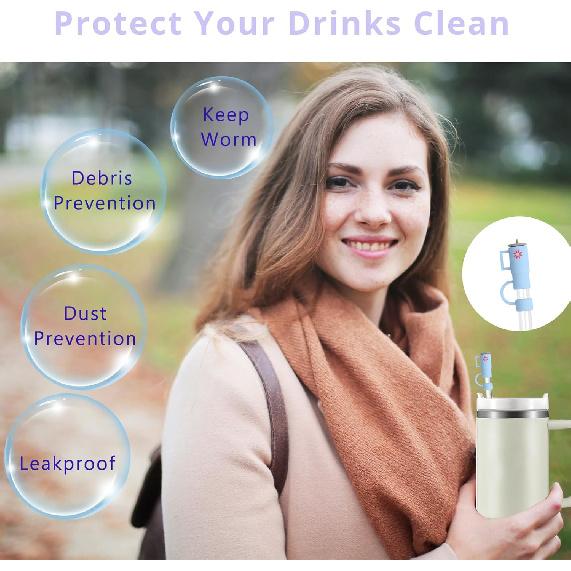 6PCS Straw Cover Cap for Stanley Cup 30oz & 40oz, 10mm/0.39inch Silicone Straw Caps Mini Tumbler Straw Toppers Dust Resistant Spill Proof Stanley Cup