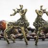 2Pcs Pure Copper Deer Sculpture Ornaments  Brass Miniature Figurines Lucky Craft