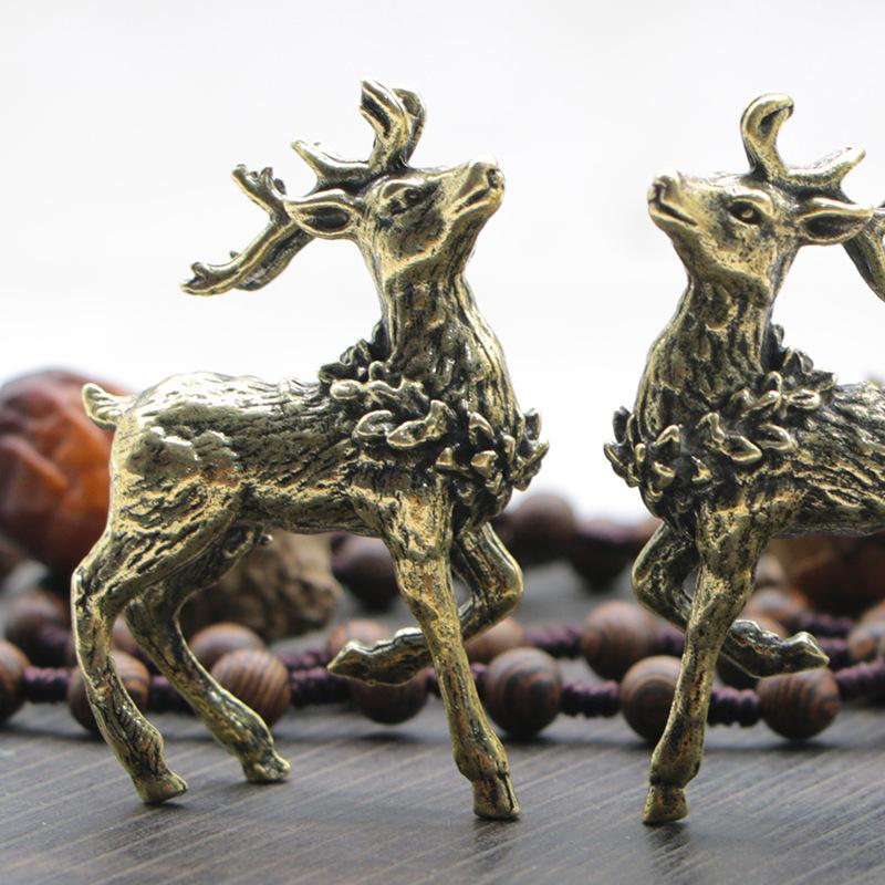 2Pcs Pure Copper Deer Sculpture Ornaments Brass Miniature Figurines Lucky Craft