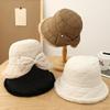 Модная шляпа-ведро с бантом и подкладкой, женская осенне-зимняя повседневная плюшевая шляпа-ведро